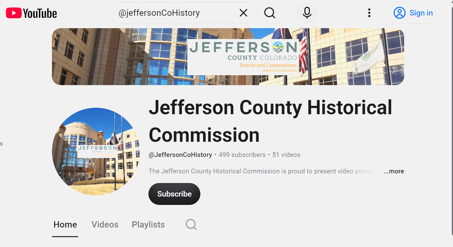 Jefferson County Historical Commission YouTube channel page